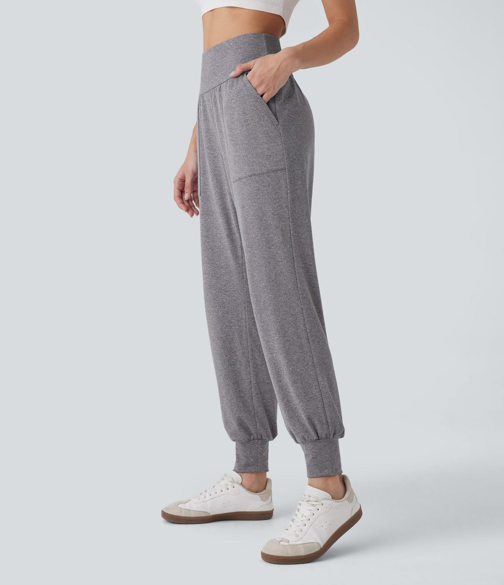 Pantalon jogging décontracté taille haute avec poches latérales
