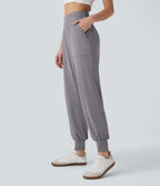 Pantalon jogging décontracté taille haute avec poches latérales