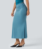 Jupe midi sirène froncée taille mi-haute