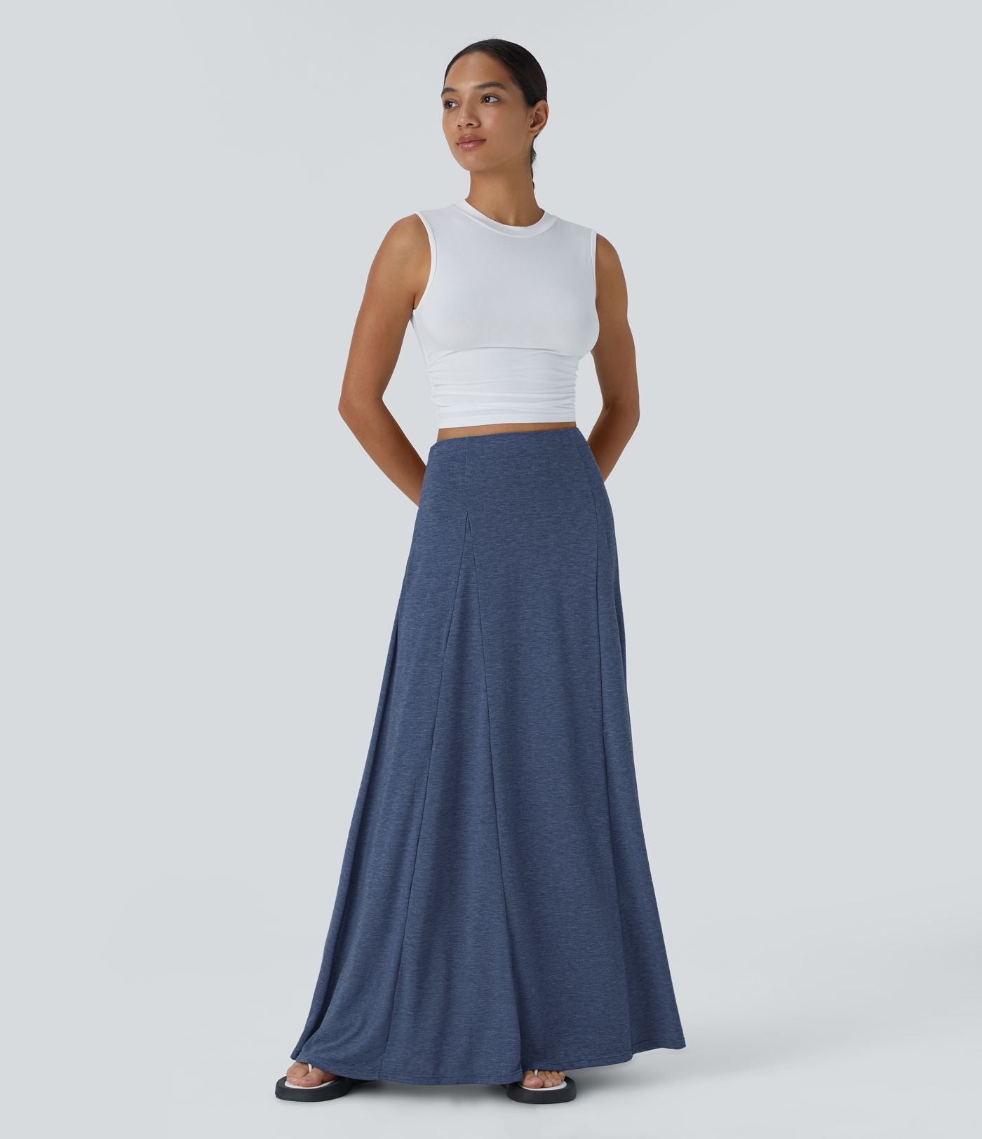 Jupe Évasée Casual Longue Fermeture Éclair Latérale Taille Haute