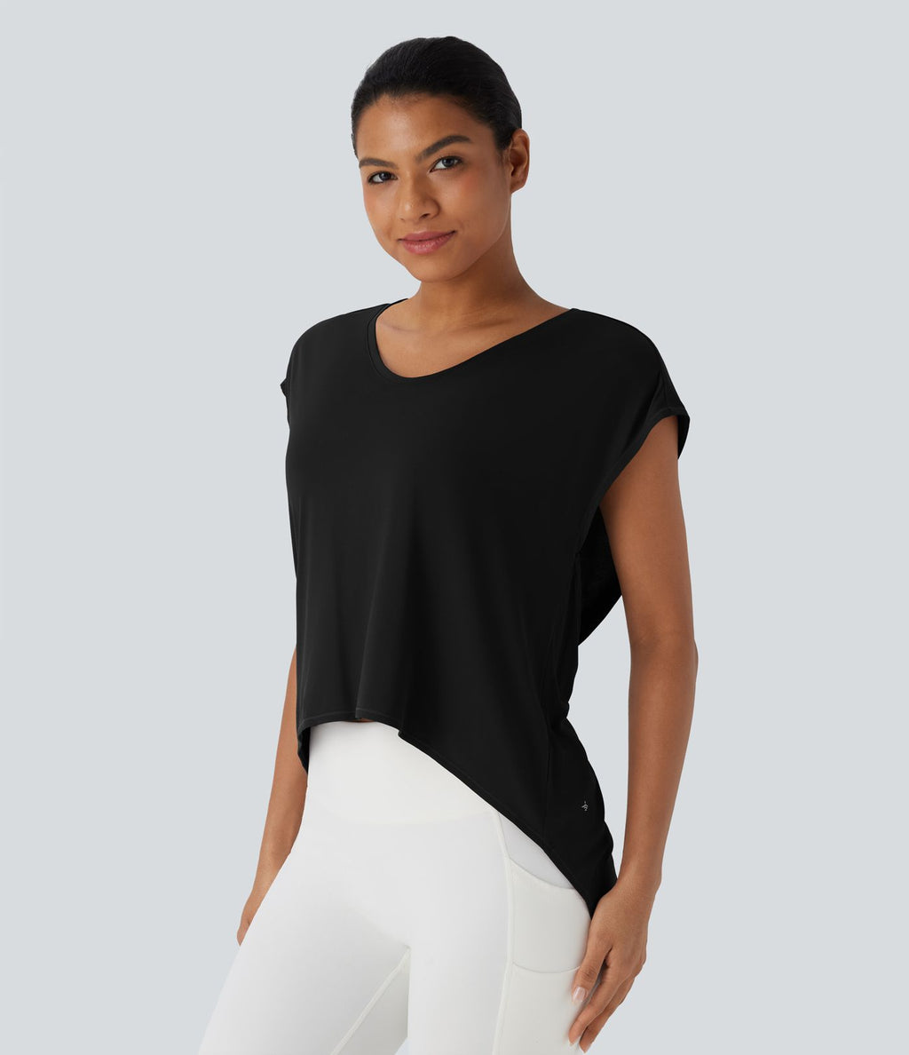 Top de sport running dos nu croisé ourlet asymétrique haut-bas