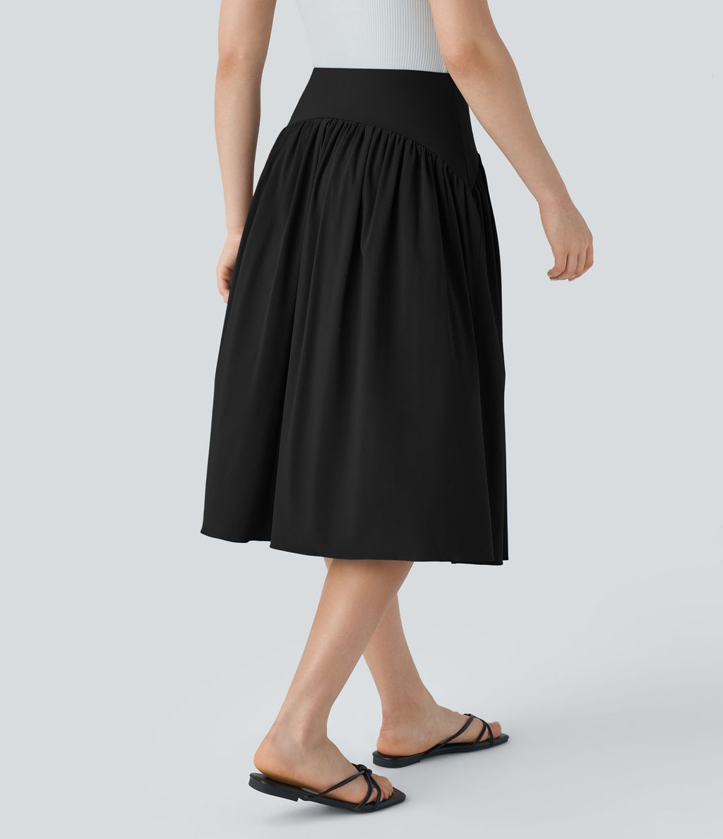 Breezeful™ Jupe de Vacances Midi Fluide à Taille Haute Plissée Fendue et à Séchage Rapide