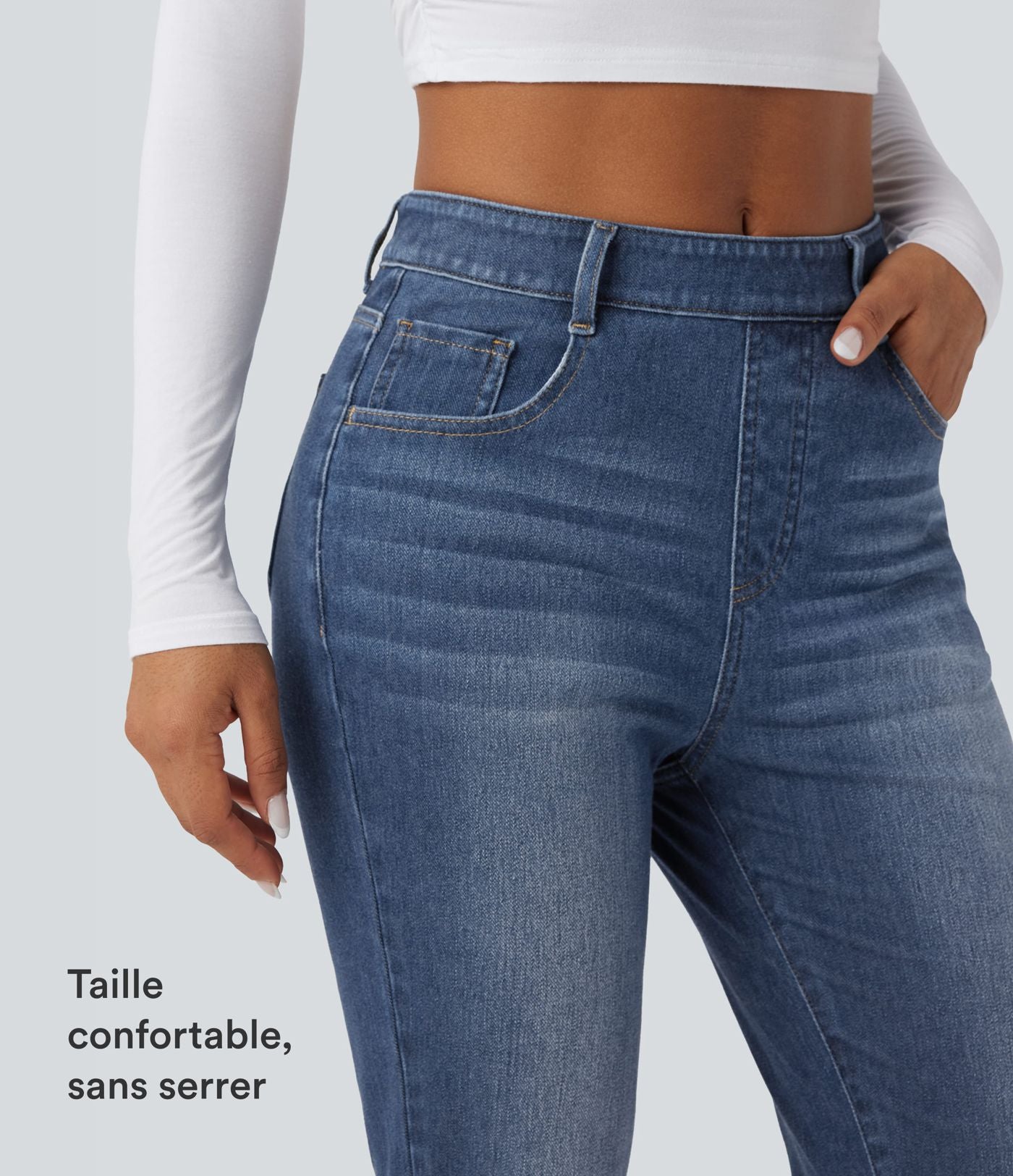 Jean décontracté Halara Flex™ ajusté taille haute ourlet retroussé avec poches
