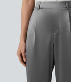 Pantalon satin taille haute esprit bureau avec poches