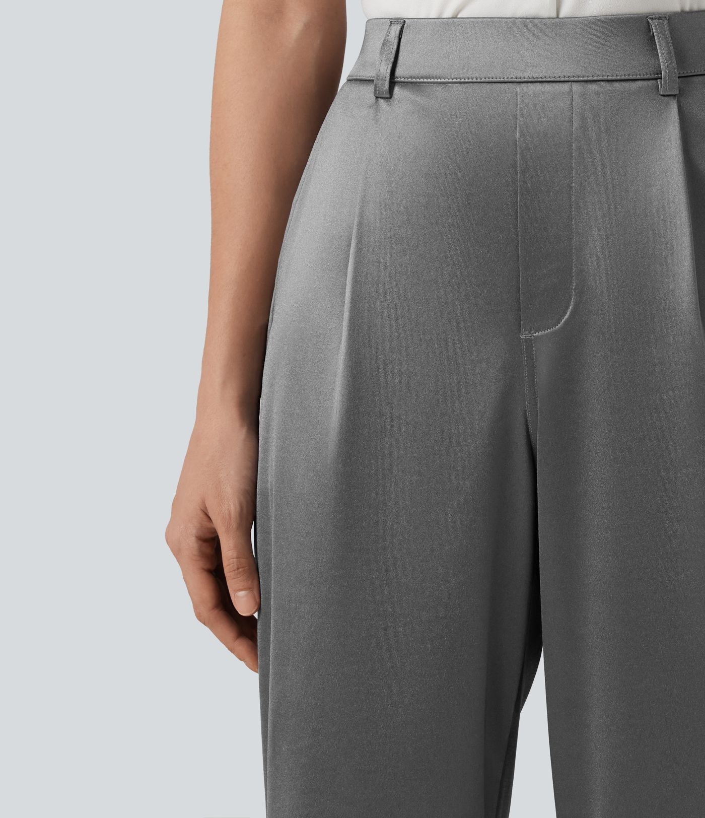 Pantalon satin taille haute esprit bureau avec poches