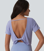 Haut de sport yoga col bateau manches courtes effet frais InstantCool dos ouvert, protection solaire UPF50+