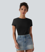T-shirt baby tee décontracté col rond près du corps - Longueur plus longue