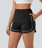 Short de yoga ample taille haute colorblock à bande latérale 7,5 cm avec poches