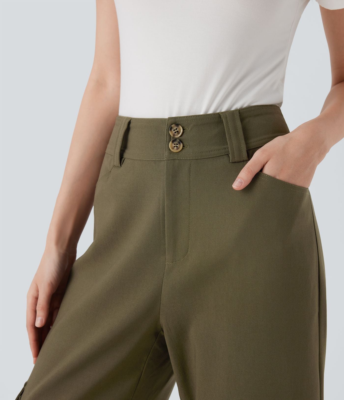 Pantalon cargo de travail taille haute coupe droite avec poches multiples