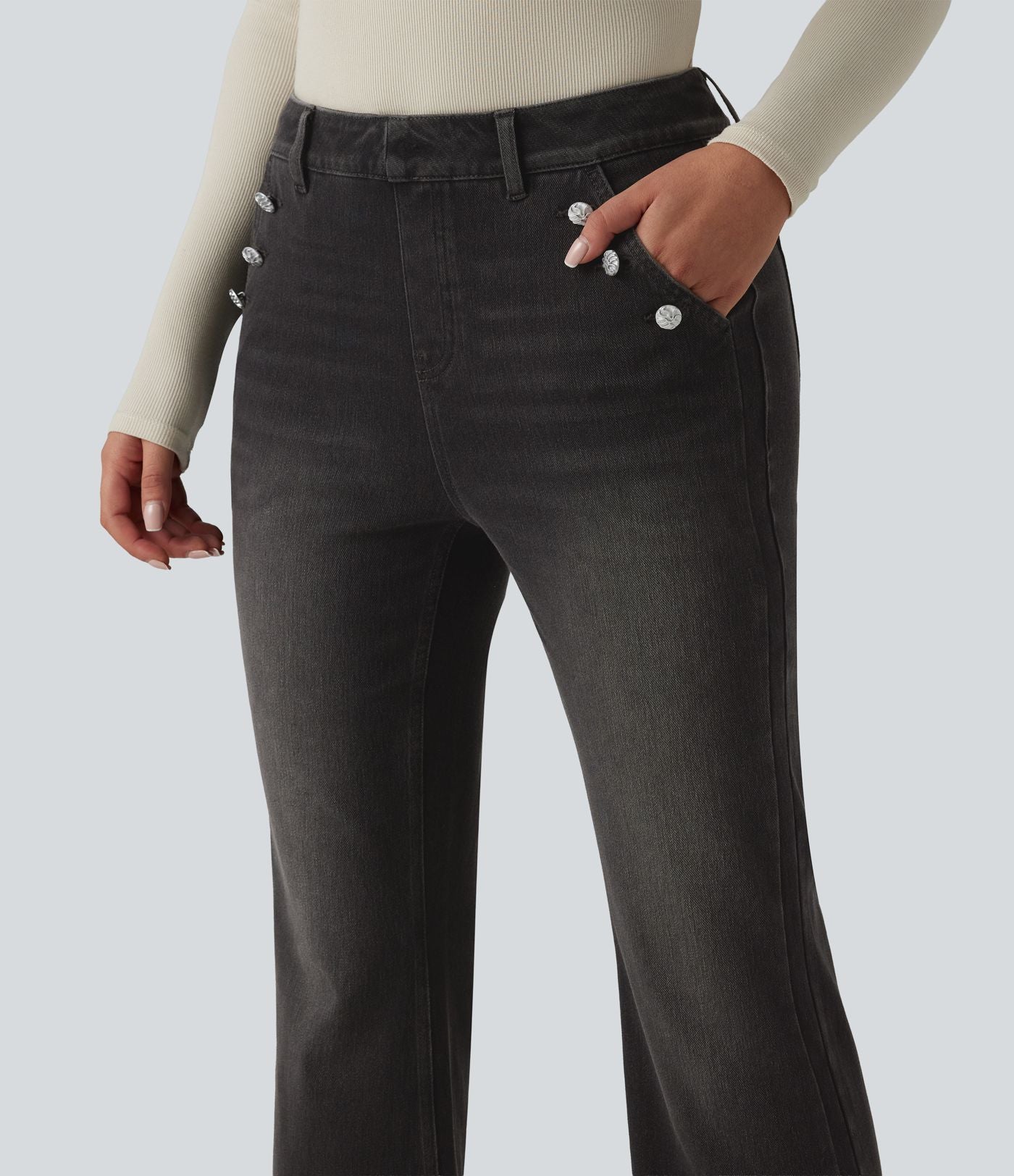 Halara Flex™ Jean bootcut casual taille mi-haute à boutons décoratifs avec poches