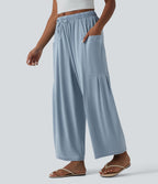 Halara Flex™ Jean large 7/8 casual taille mi-haute en lyocell drapé, avec cordon de serrage et poches