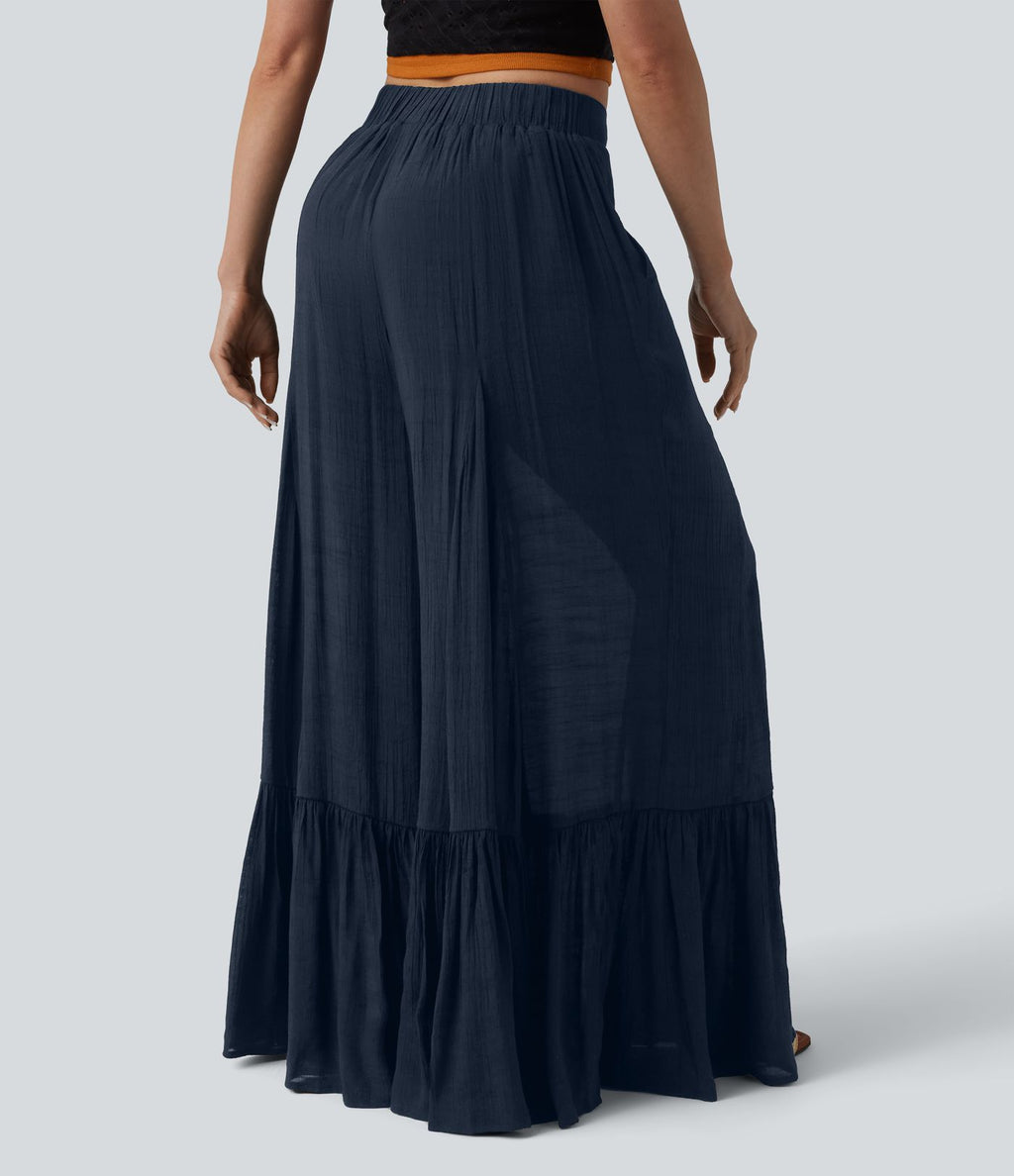 Pantalon baggy fluide taille mi-haute 2-en-1 avec poches