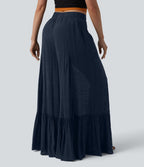 Pantalon baggy fluide taille mi-haute 2-en-1 avec poches