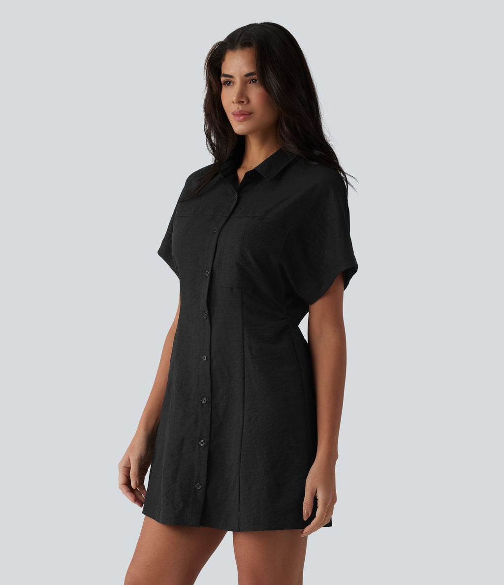 Robe chemise mini bureau à manches courtes avec poche