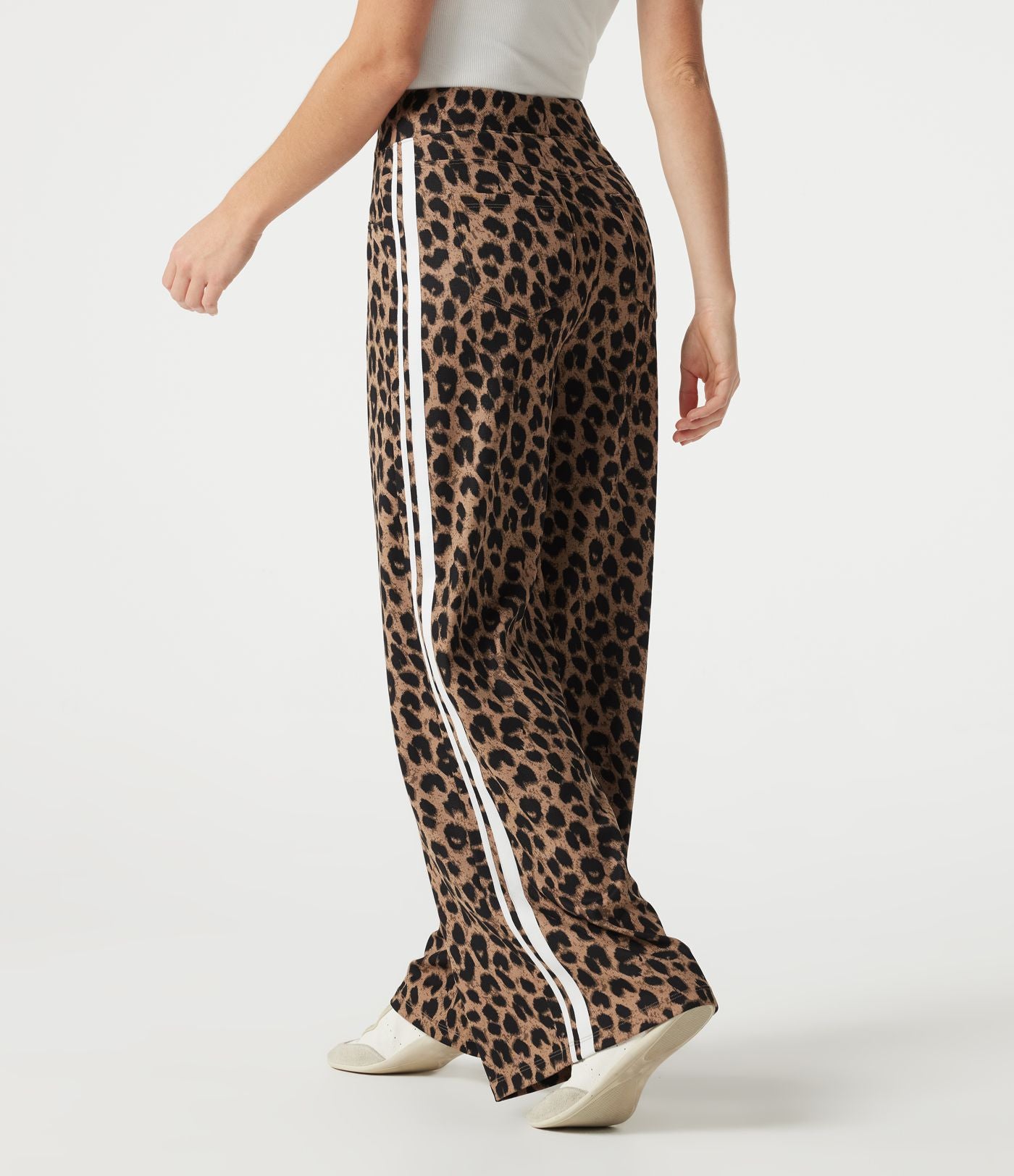Pantalon léopard décontracté ample color block, taille haute, en tissu gaufré, à poches