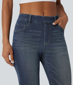 Halara Flex™ Jeans bootcut Casual Taille Haute Multiples Poches Lavés Élastiques et Tricotés Coupe