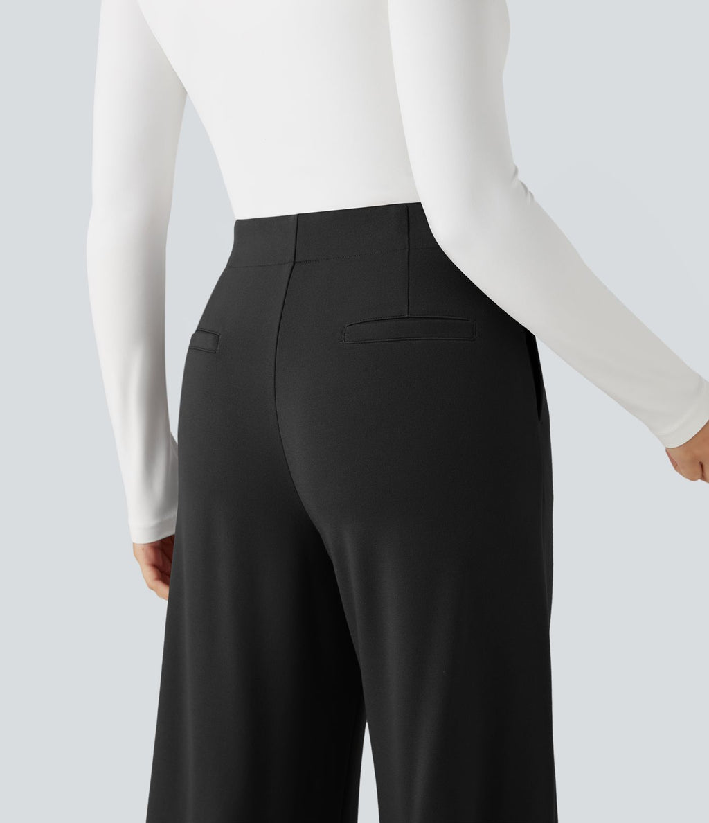 Pantalon tailleur jambes tonneau gainant taille haute avec culotte intégrée Halara Flex™ avec poches