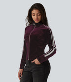Veste casual en velours à rayures col cheminée et manches longues