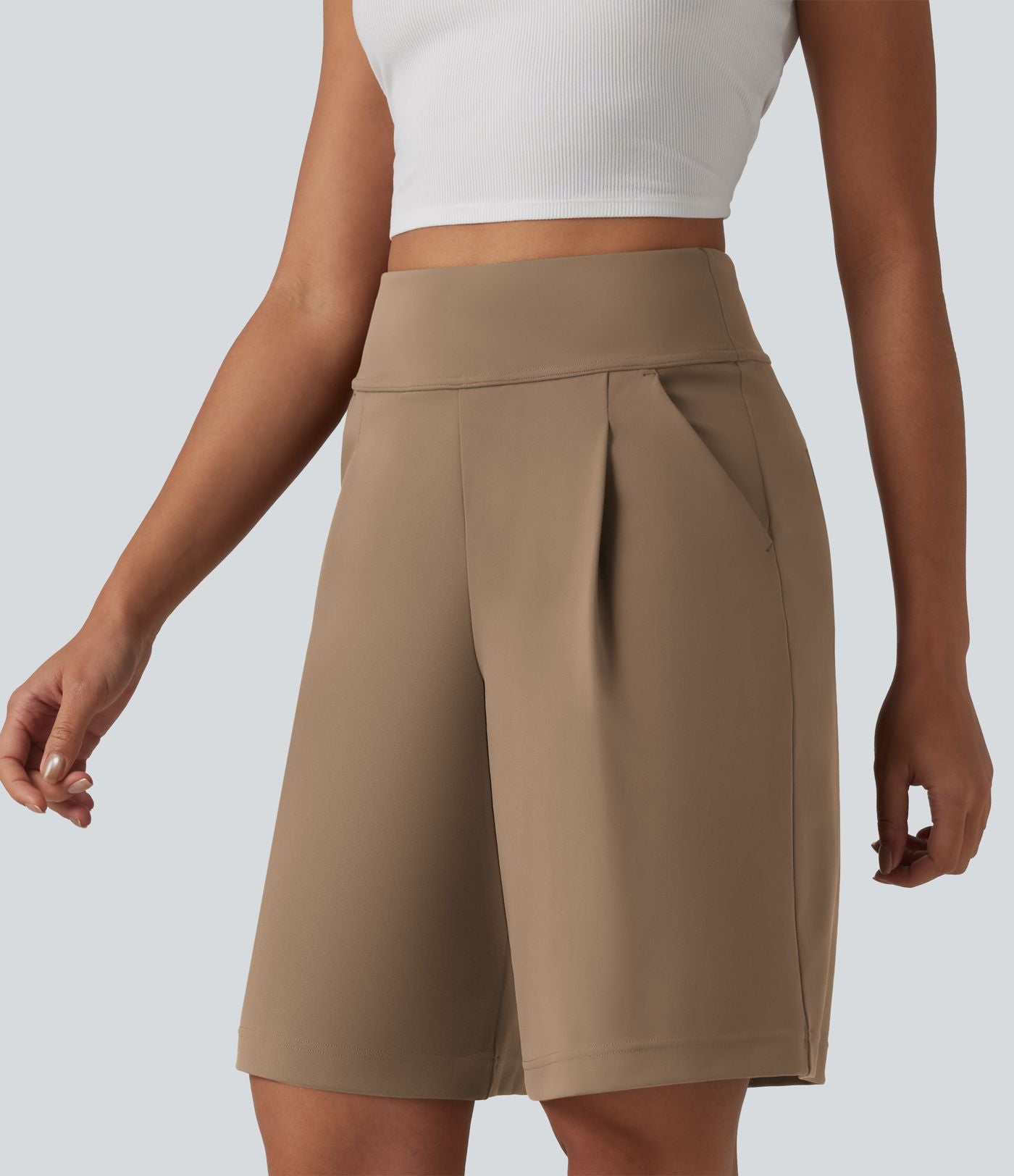 DayStretch Short tailleur bermuda plissé taille haute 25,5 cm avec poches