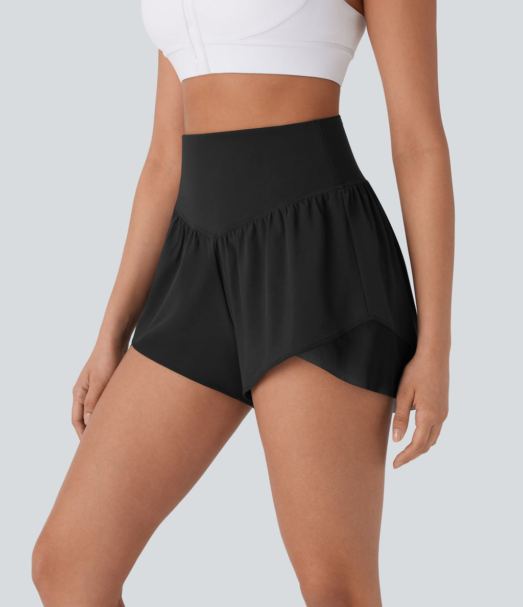 Breezeful™ Short yoga taille haute avec poche arrière ourlet croisé séchage rapide