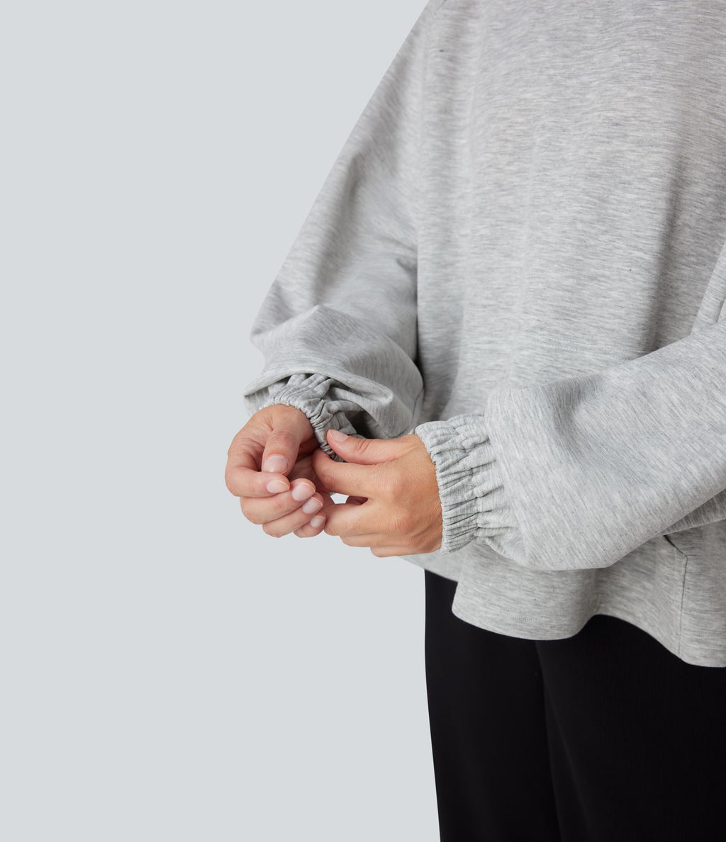 Sweat-shirt col montant à manches longues ourlet asymétrique avec poche