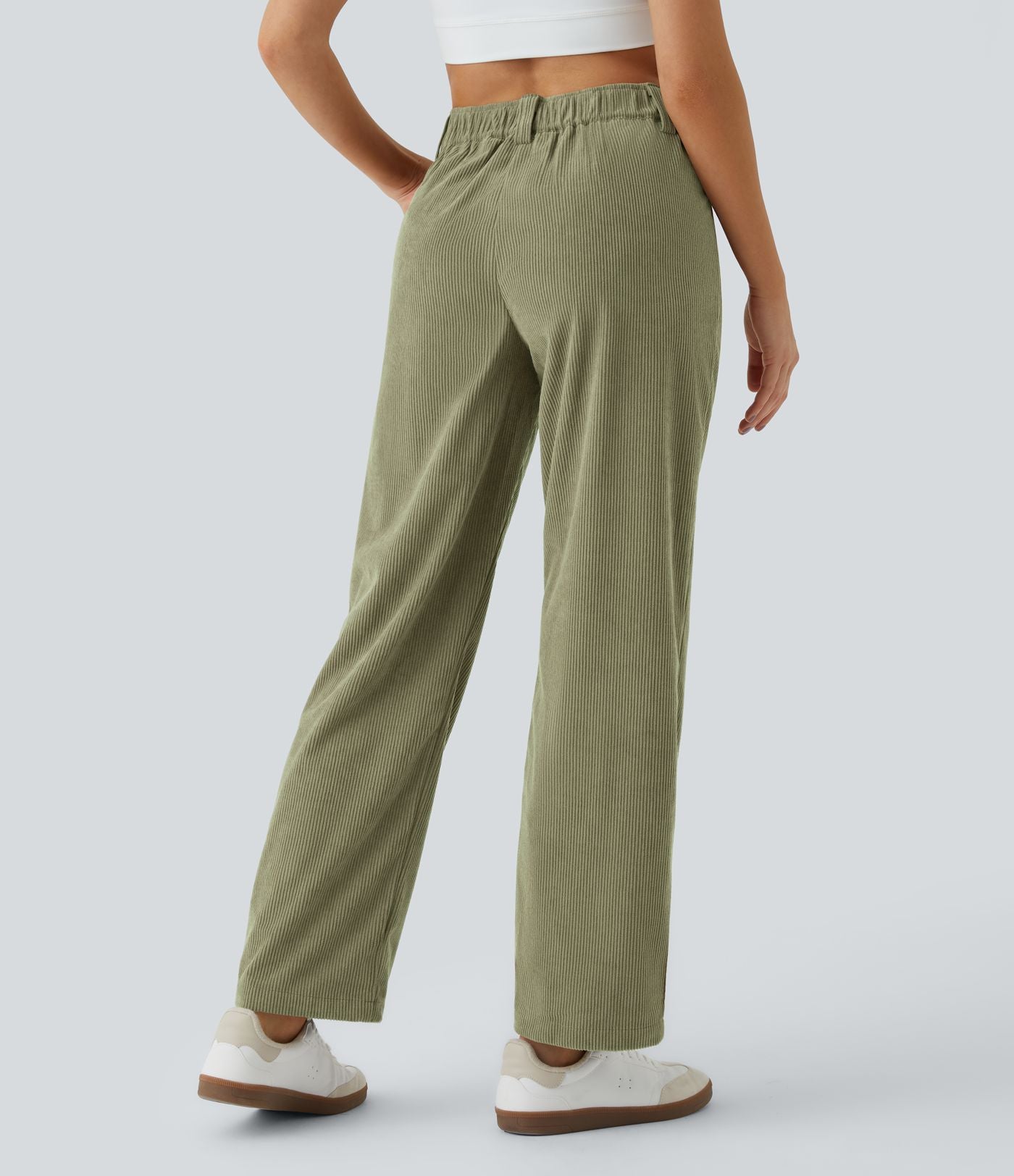 Pantalon en velours côtelé décontracté taille moyenne avec poches latérales