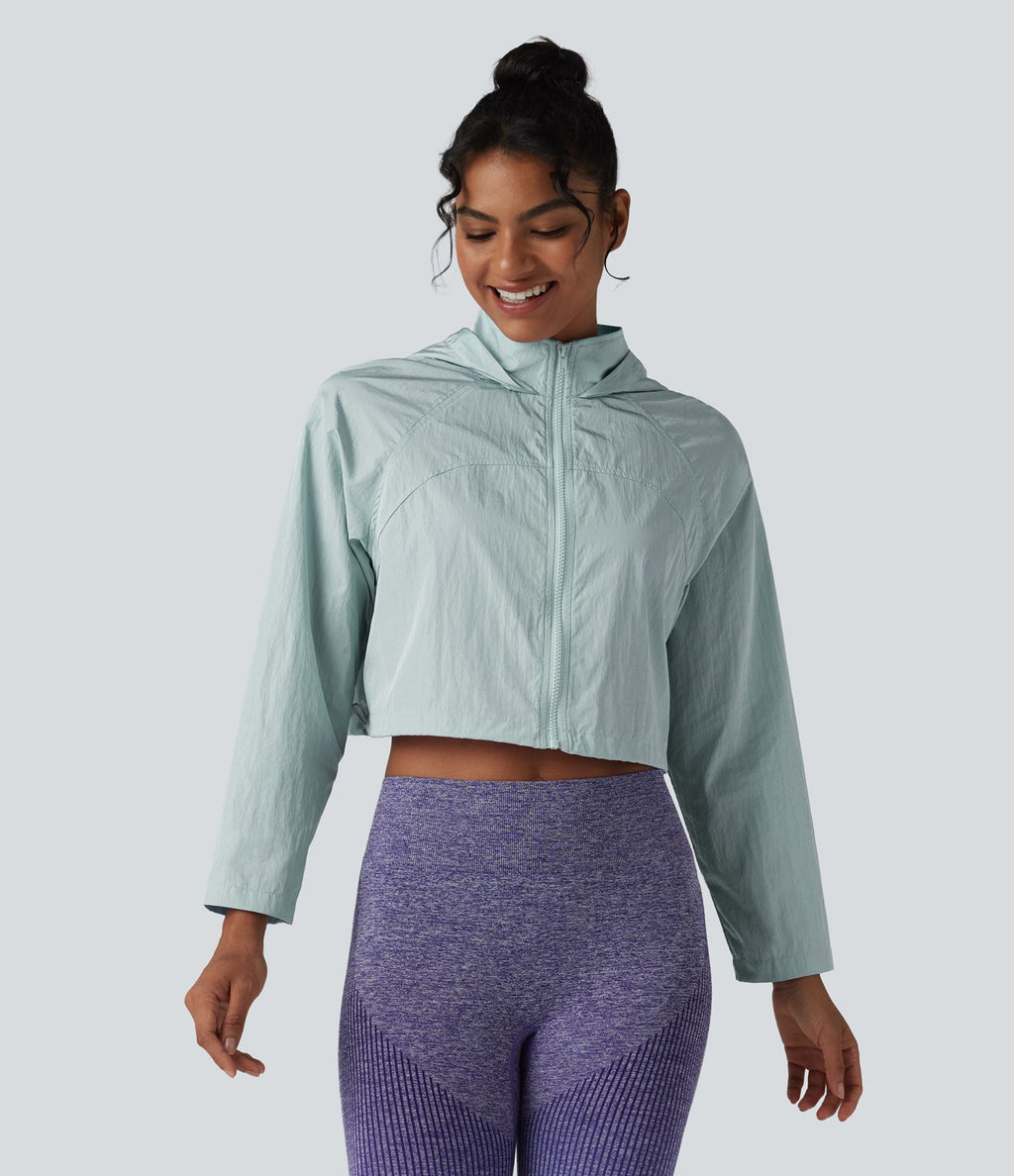 Veste de running 3-en-1 déperlante à capuche avec trous pour les pouces, ourlet arrondi et poches
