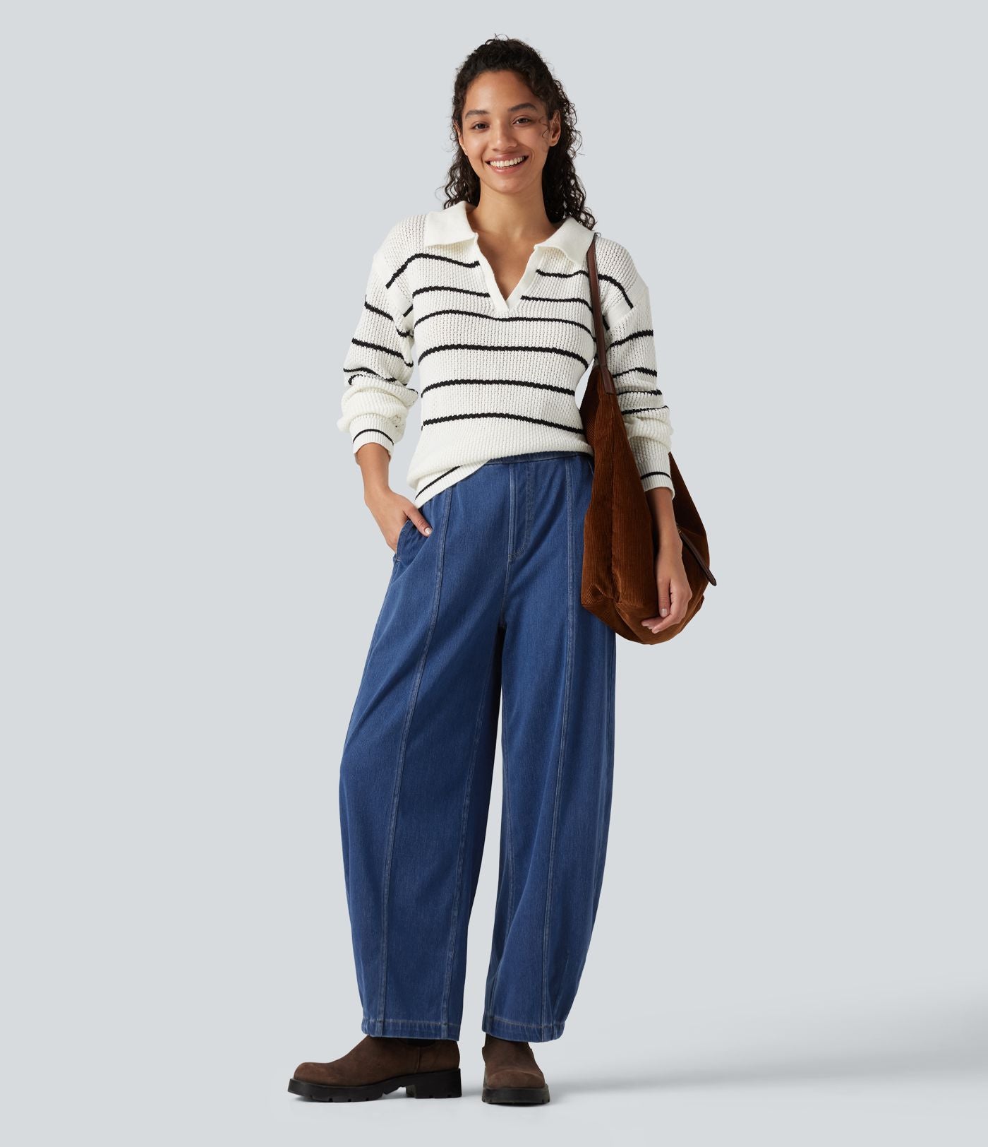 Jean barrel casual taille haute Halara Flex™ à poches