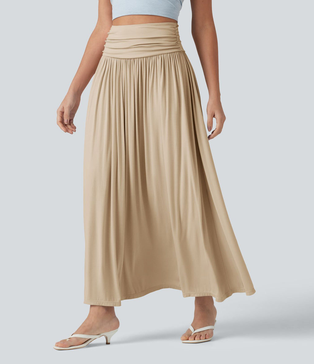 Jupe longue fluide froncée taille haute