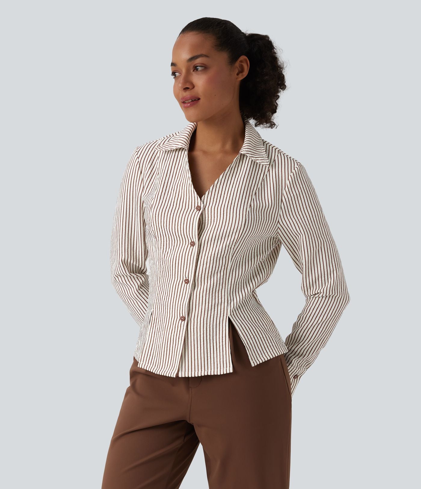 Chemise tailleur manches longues à rayures