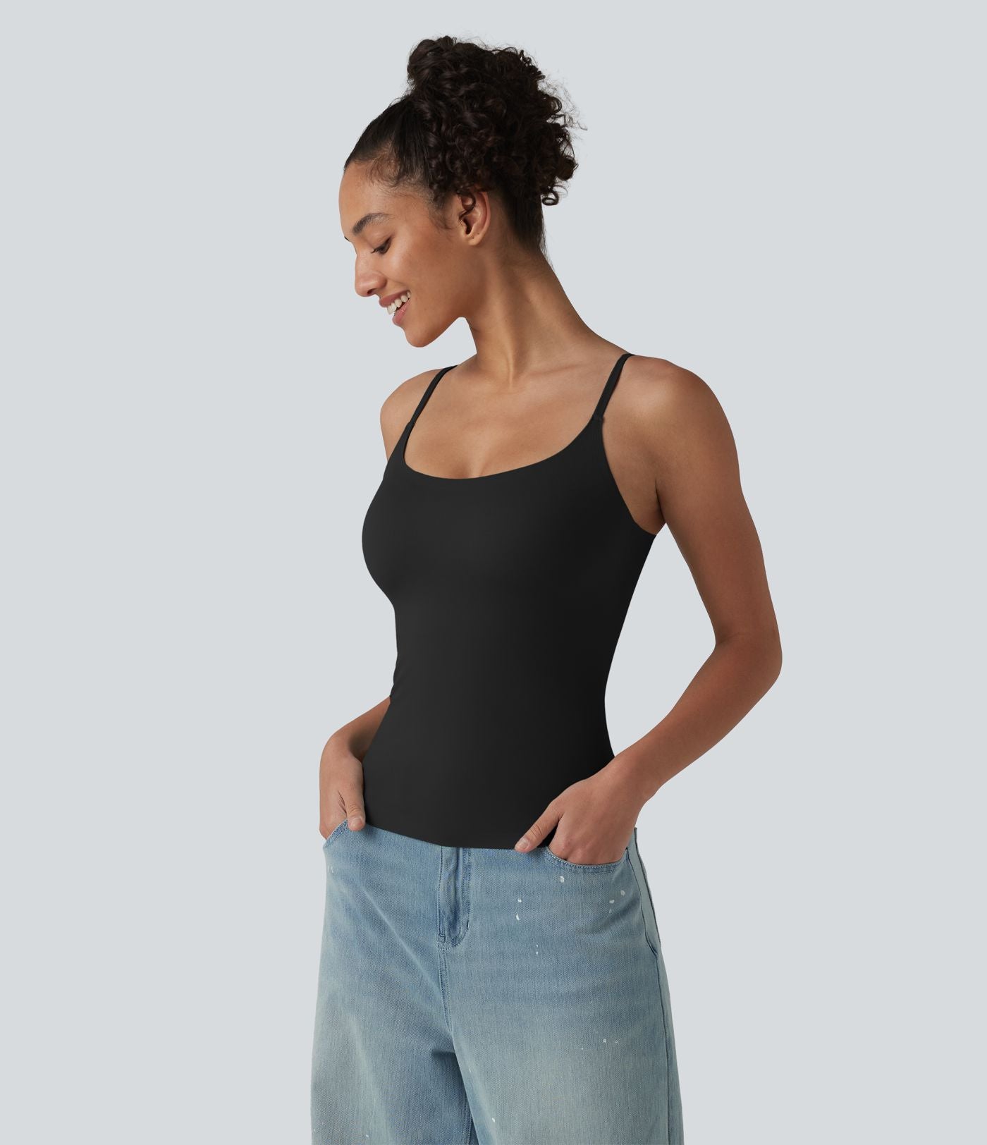 Débardeur décontracté à col rond et soutien-gorge intégré, bonnets BE