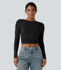 Haut casual crop col bateau manches longues froncé