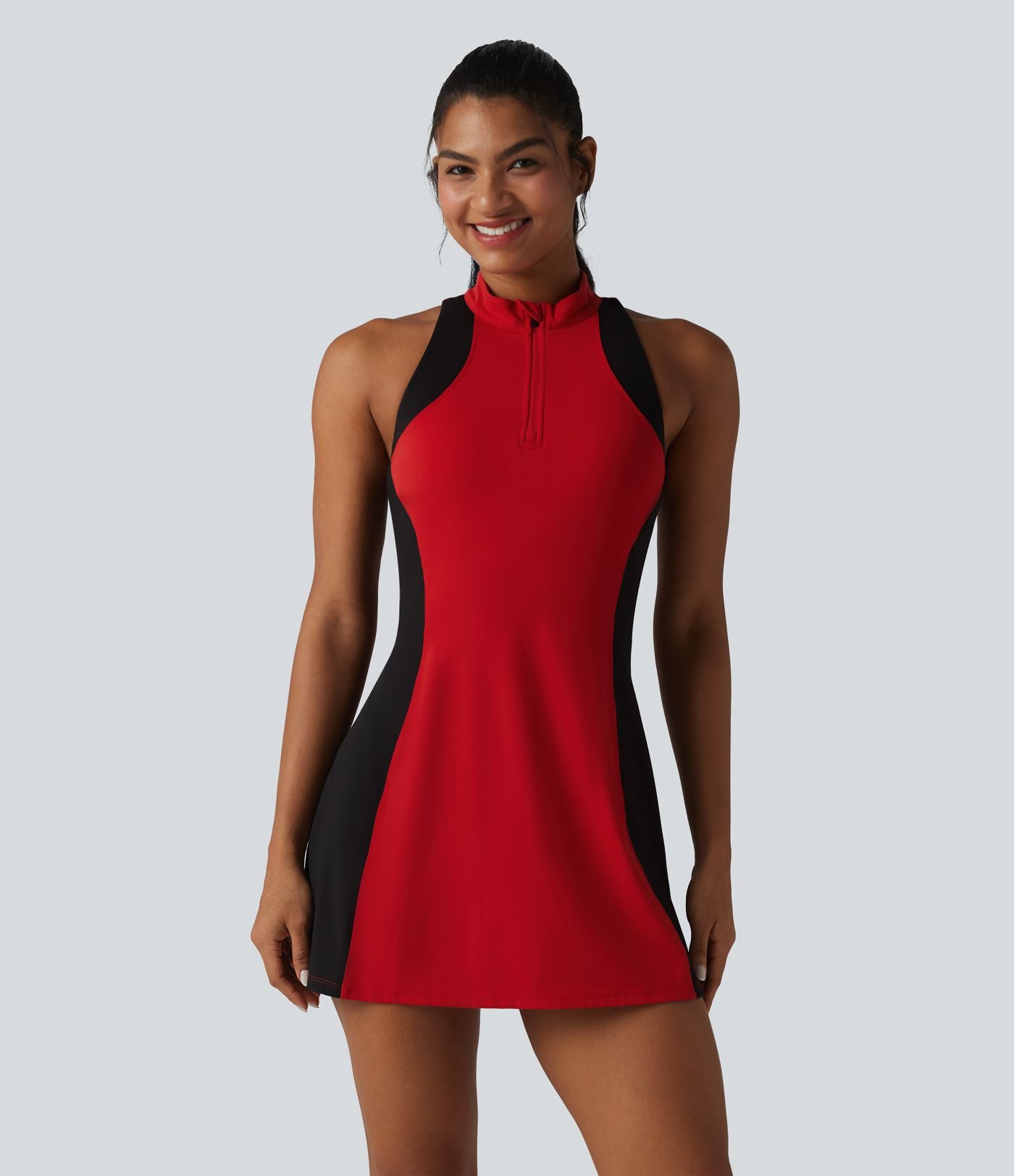 Halara UltraSculpt™ Robe sport mini de golf à col cheminée, soutien-gorge intégré, dos nageur et colorblock