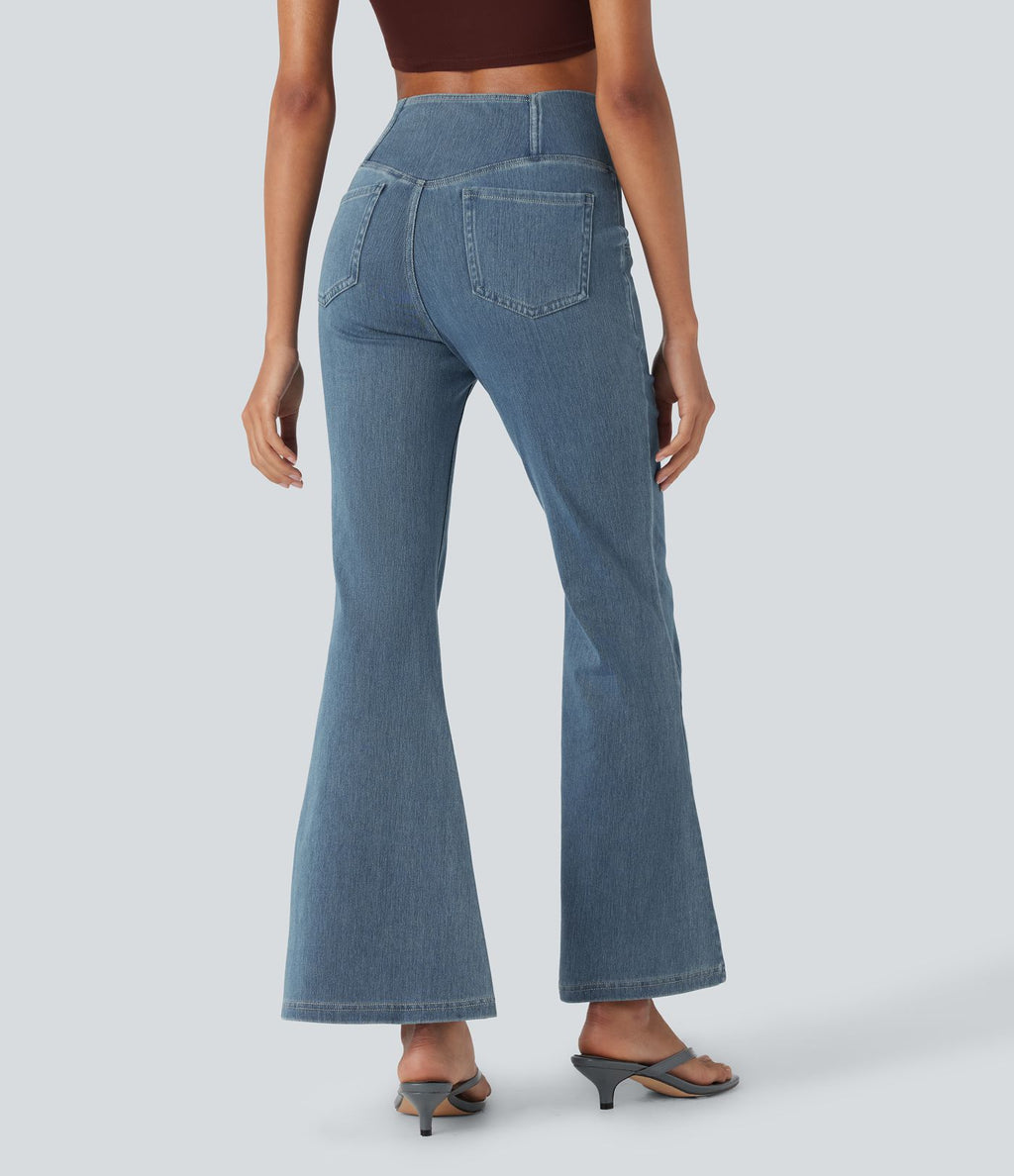 Halara Flex™ - Jean Ultra Evasé Tricot Extensible Lavé Poches Croisées Taille Haute