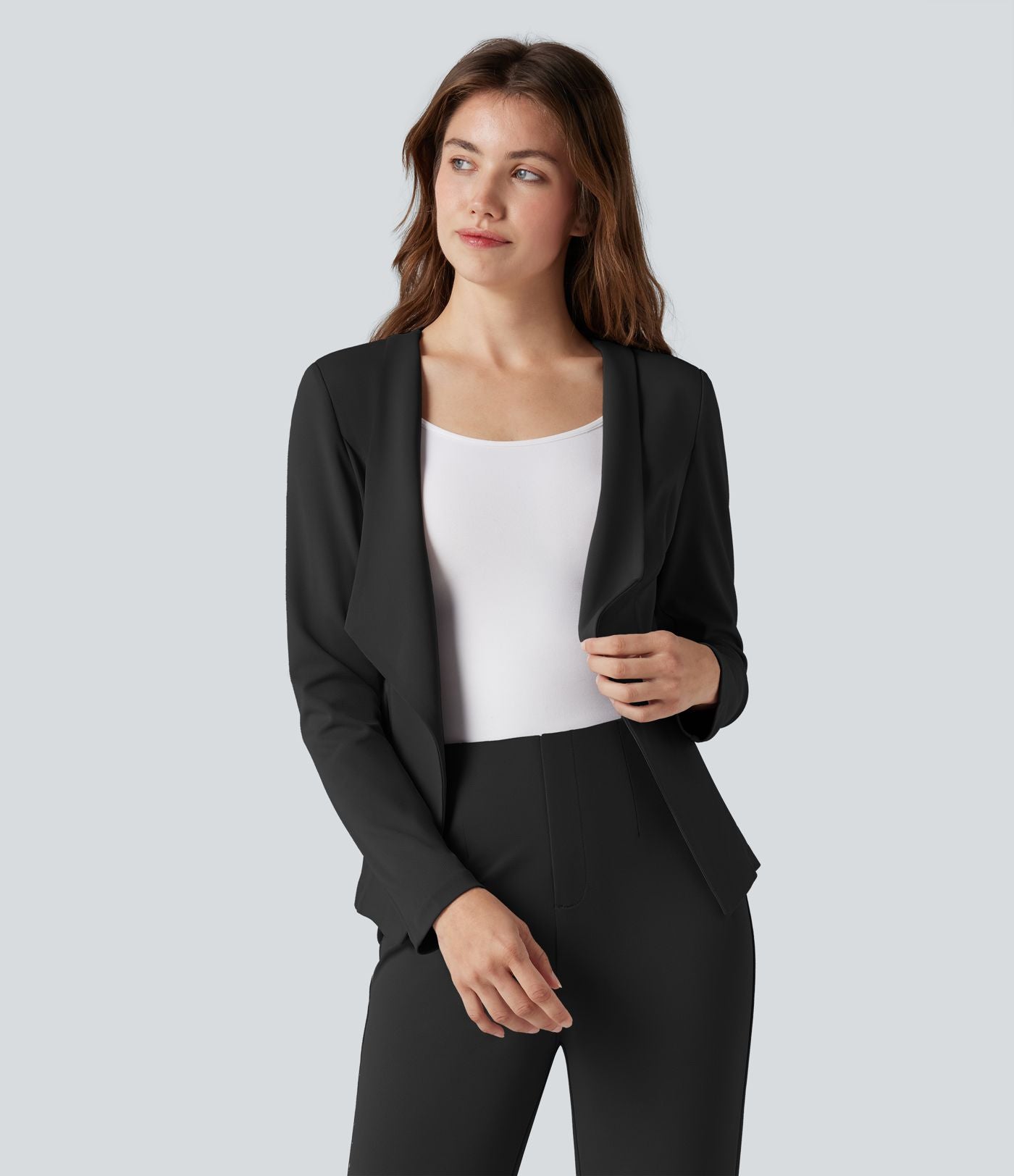 Blazer tailleur waterfall manches longues en crêpe