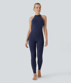 Combinaison de yoga moulante Softlyzero™ à dos nu avec dentelle contrastante - UPF50+