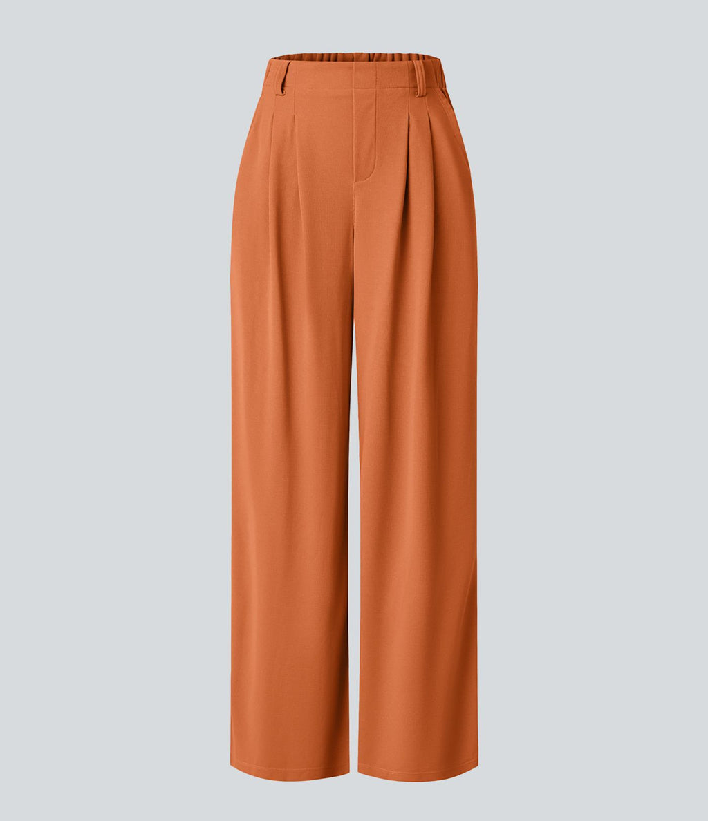 Halara Flex™ Pantalon Tailleur Large Fluide Gaufré Taille Haute Poches Latérales