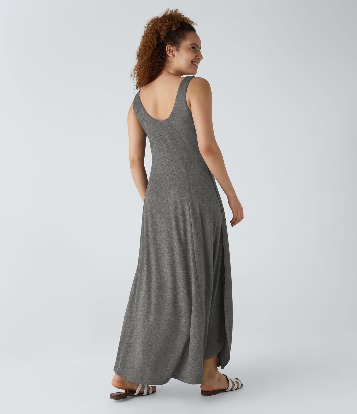 Robe Casual Débardeur Longue Fluide Fendue Dos Nu à Col en U