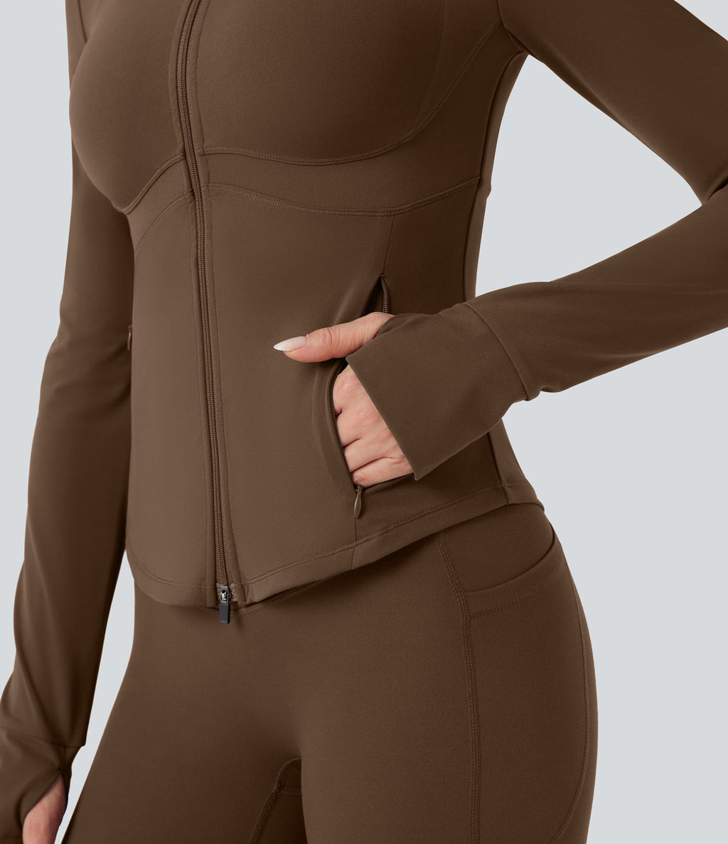Veste de yoga Halara UltraSculpt™ col montant push-up manches longues à trous pouces avec poches