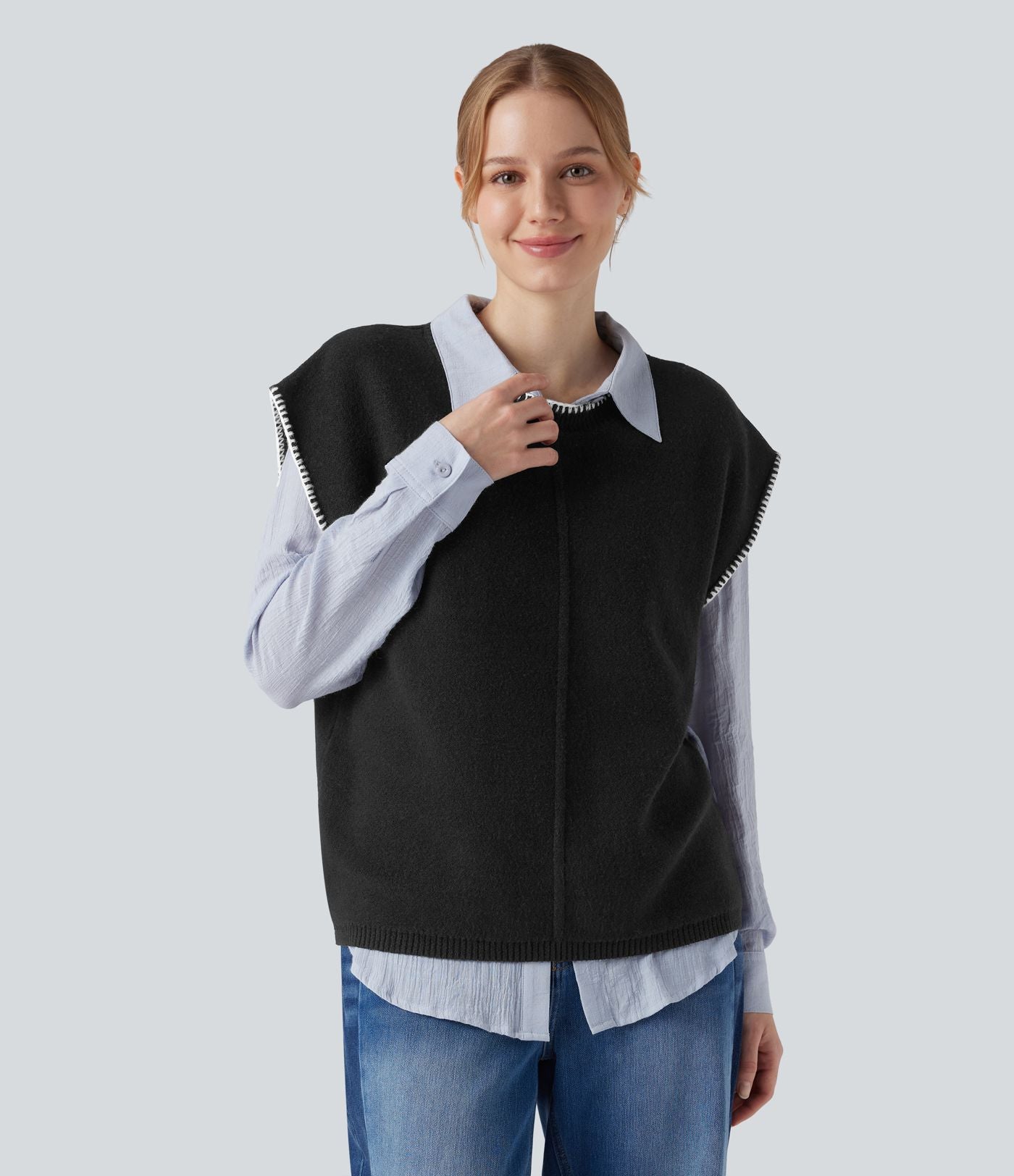 Gilet pull de travail col rond à blocs de couleurs