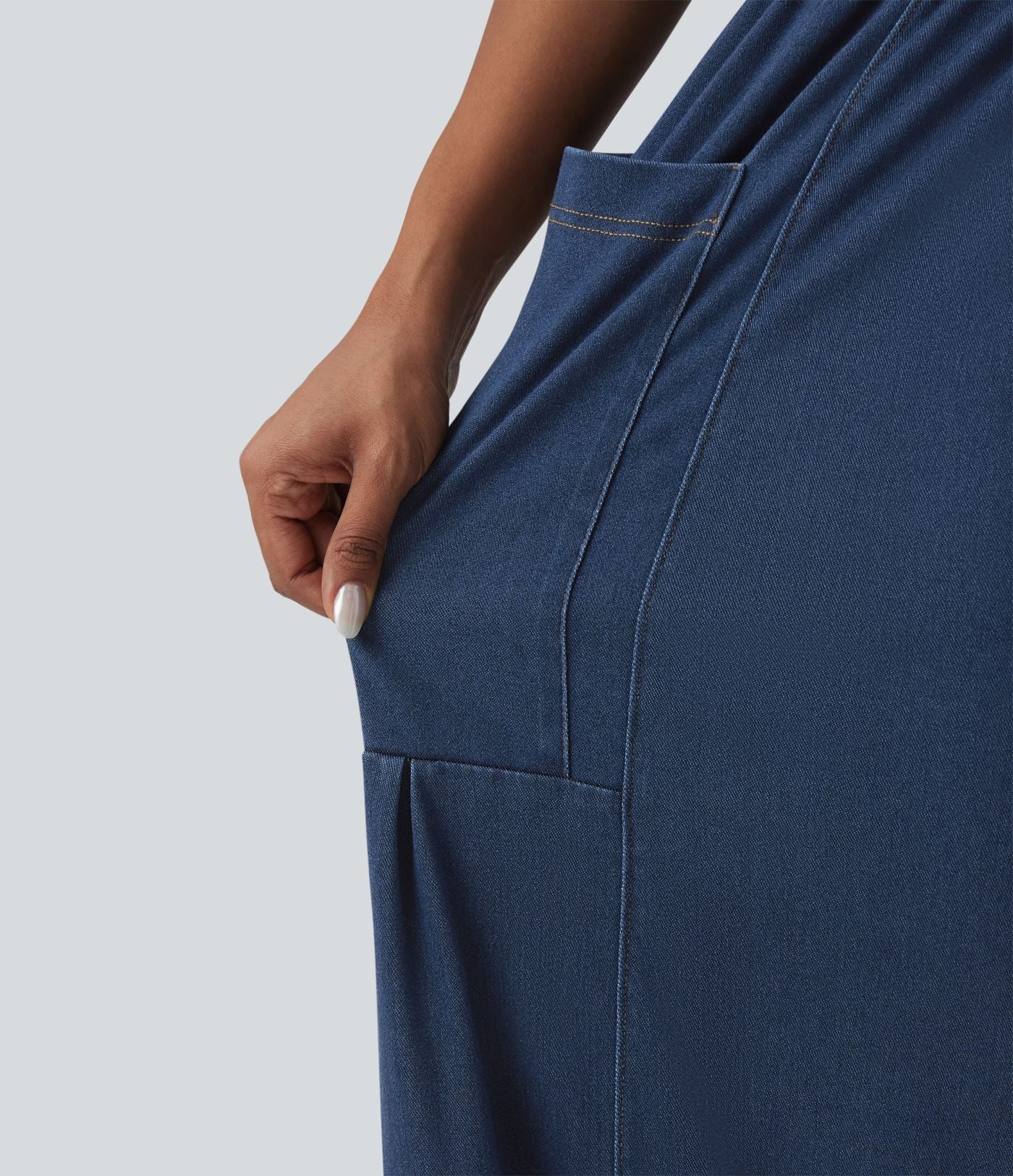 Halara Flex™ Jean large 7/8 casual taille mi-haute en lyocell drapé, avec cordon de serrage et poches