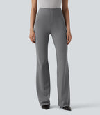Pantalon tailleur évasé à rayures taille haute avec poches