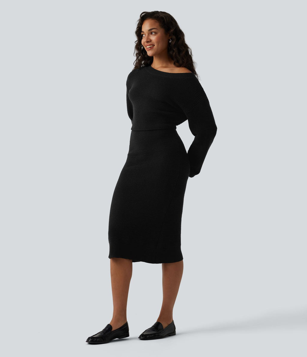 Robe pull midi casual asymétrique une épaule à manches longues