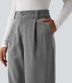 Pantalon tailleur baggy taille haute avec poches