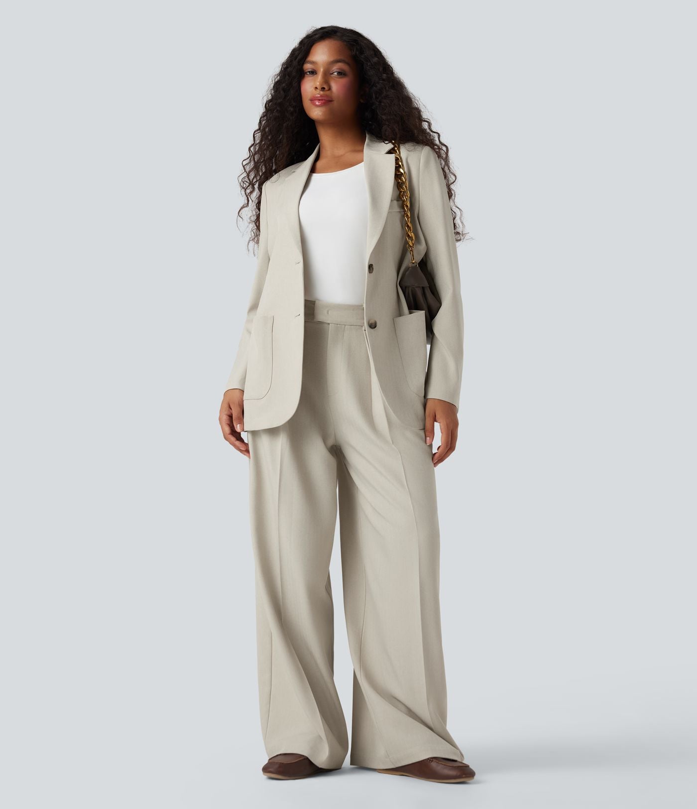 Blazer de travail anti-froissement aspect lin col cranté manches longues avec poches