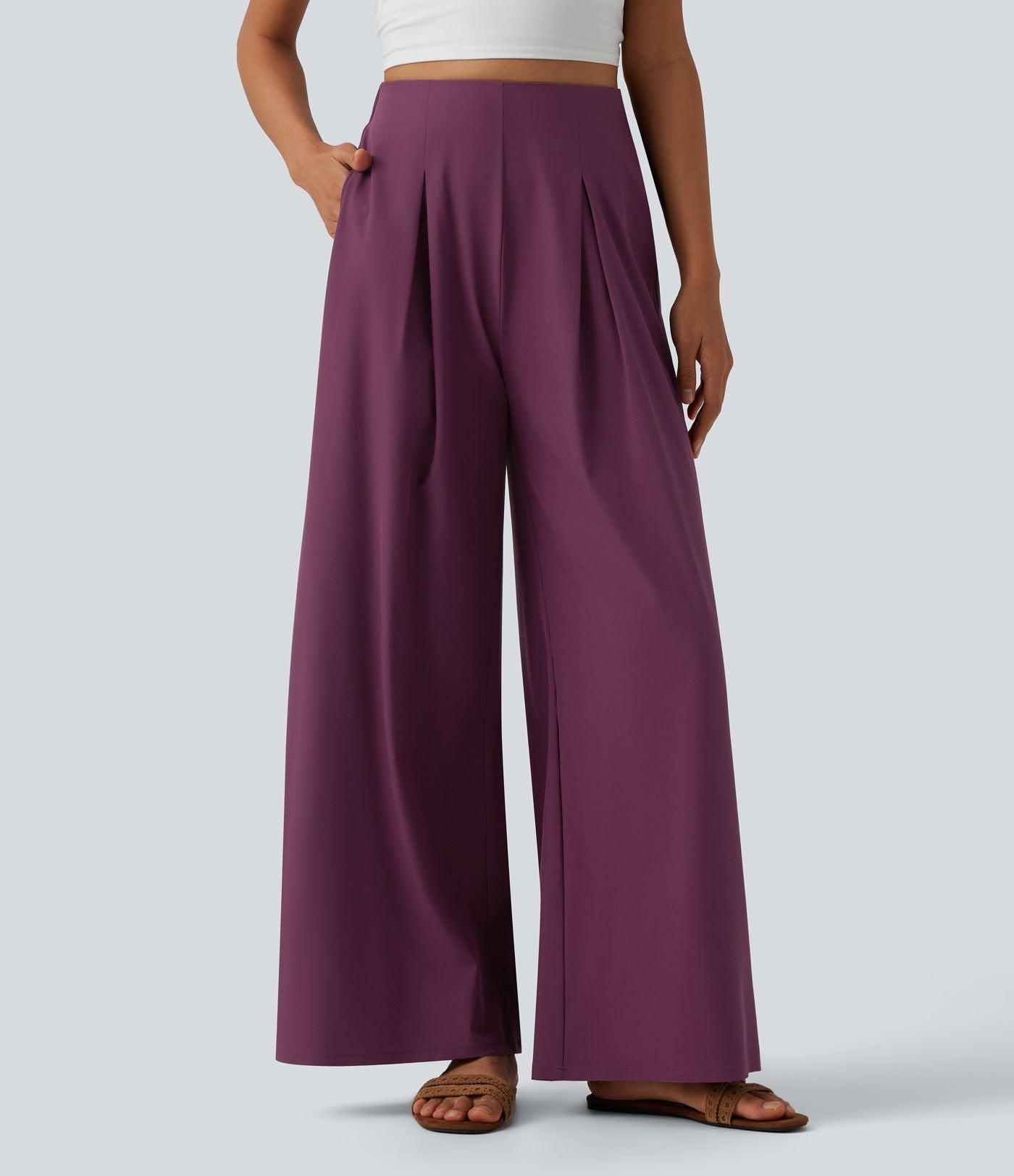 Pantalon large fluide resort plissé taille haute séchage rapide Breezeful™ avec poches