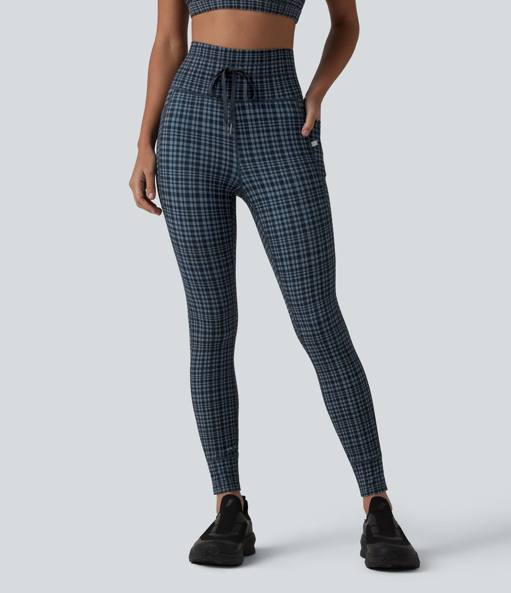 Legging de yoga Halara UltraSculpt™ taille haute avec cordon de serrage imprimé carreaux avec poches
