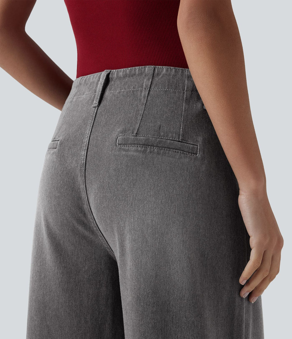 Halara Flex™ Jean large Palazzo et Taille Haute avec Poches Avant en Tricot Extensible Lavé