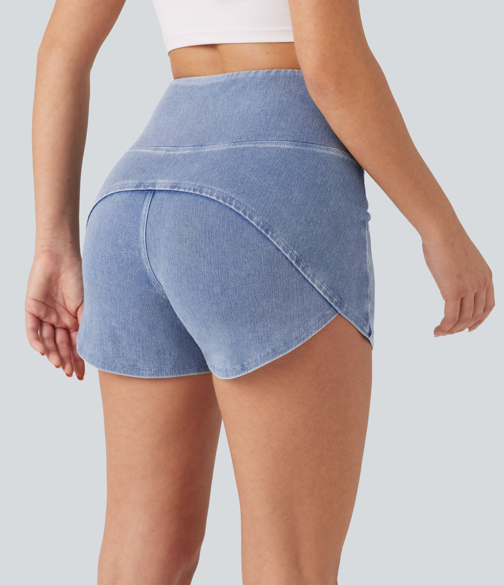 Halara Flex™ Short casual en jean skinny gainant taille haute à ourlet arrondi avec poches