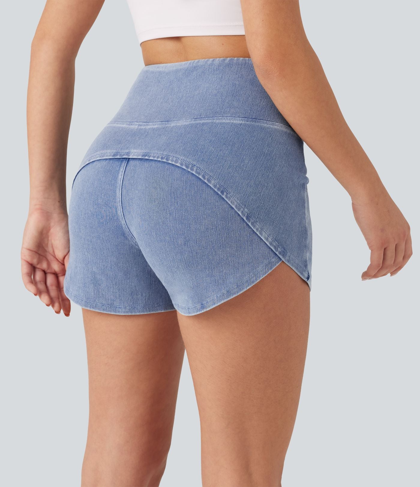 Halara Flex™ Short casual en jean skinny gainant taille haute à ourlet arrondi avec poches